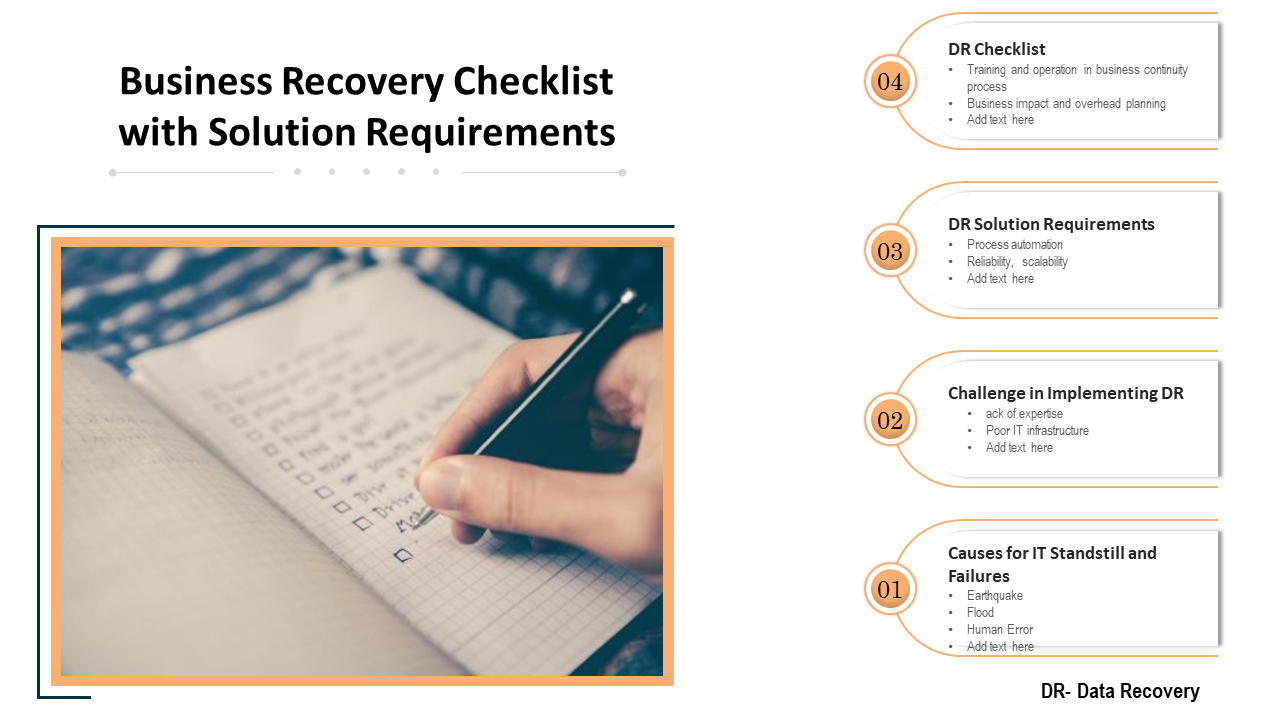 Business Recovery Checklist with Solution Requirements PPT Template