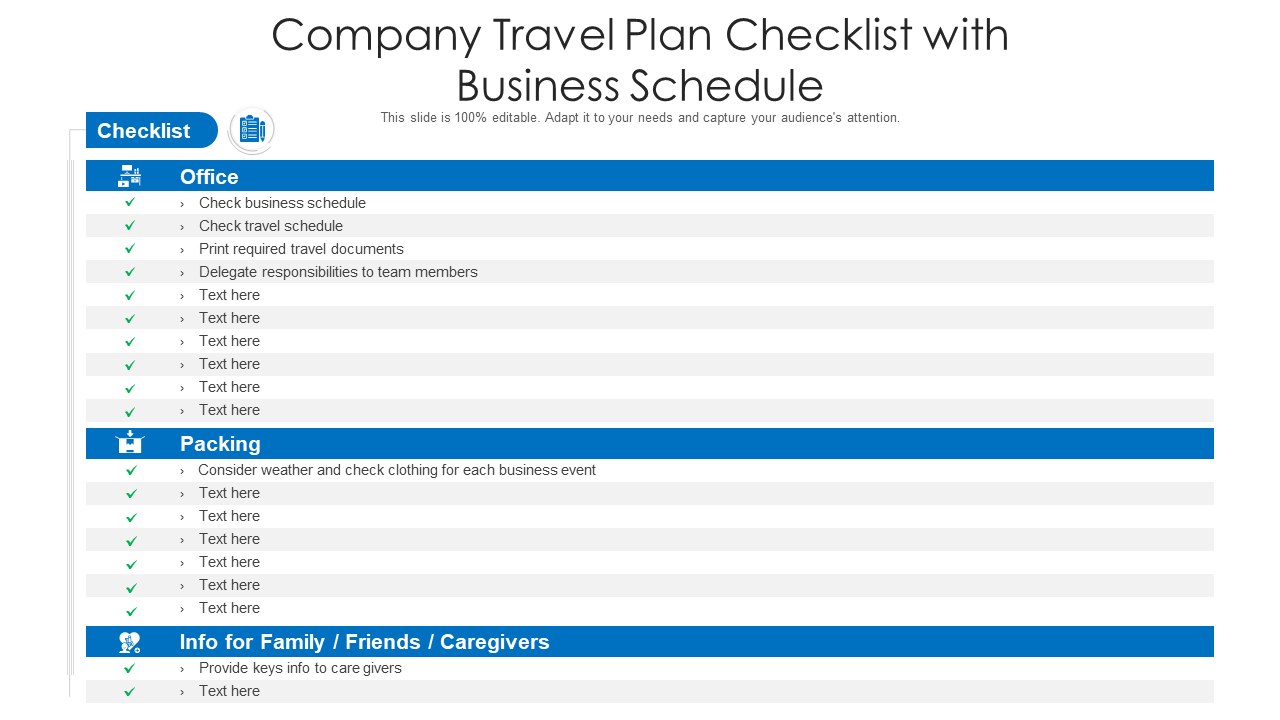 Company Travel Plan Checklist with Business Schedule
