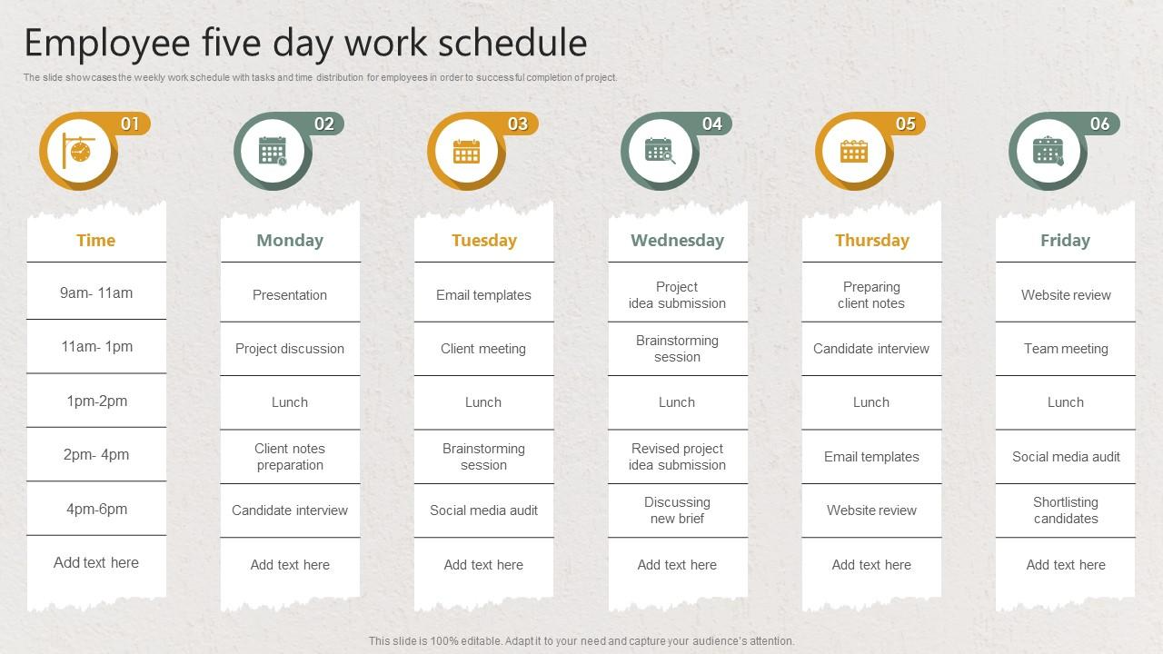 Employee Five Day Work Schedule PPT Slide