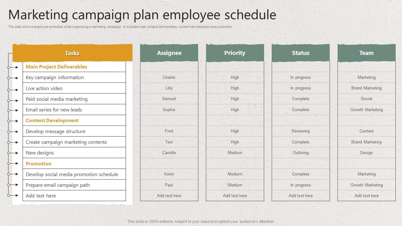 Employee Schedule For Marketing Campaign PPT Slide