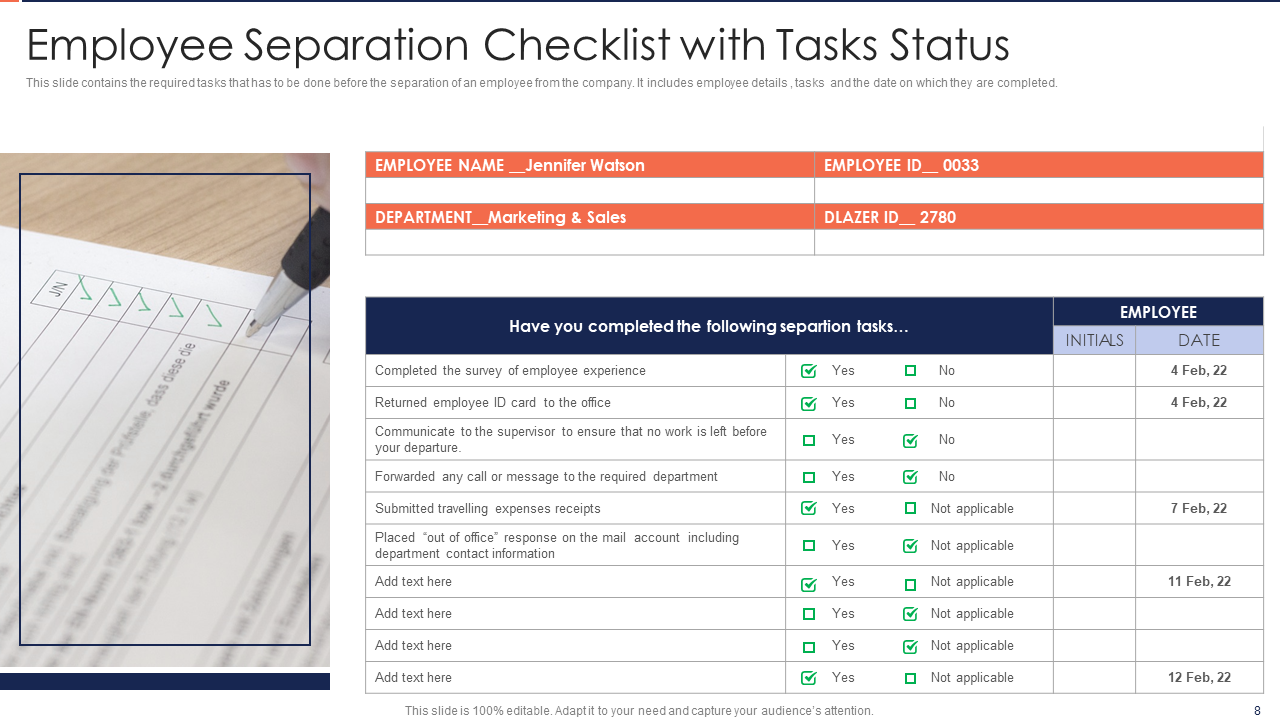 Employee Separation Checklist with Tasks Status