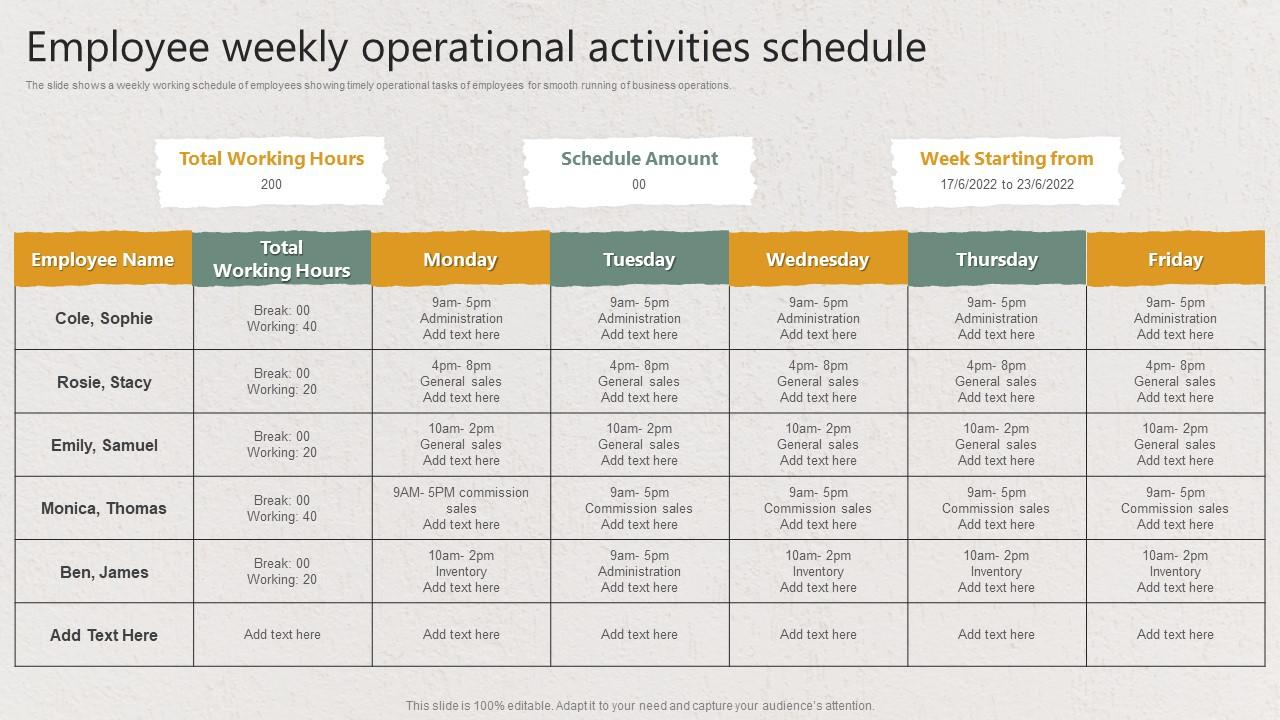 Employee Weekly Operational Schedule PPT Design