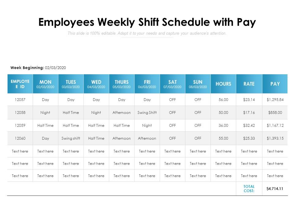 Employees Weekly Shift Schedule PPT Template