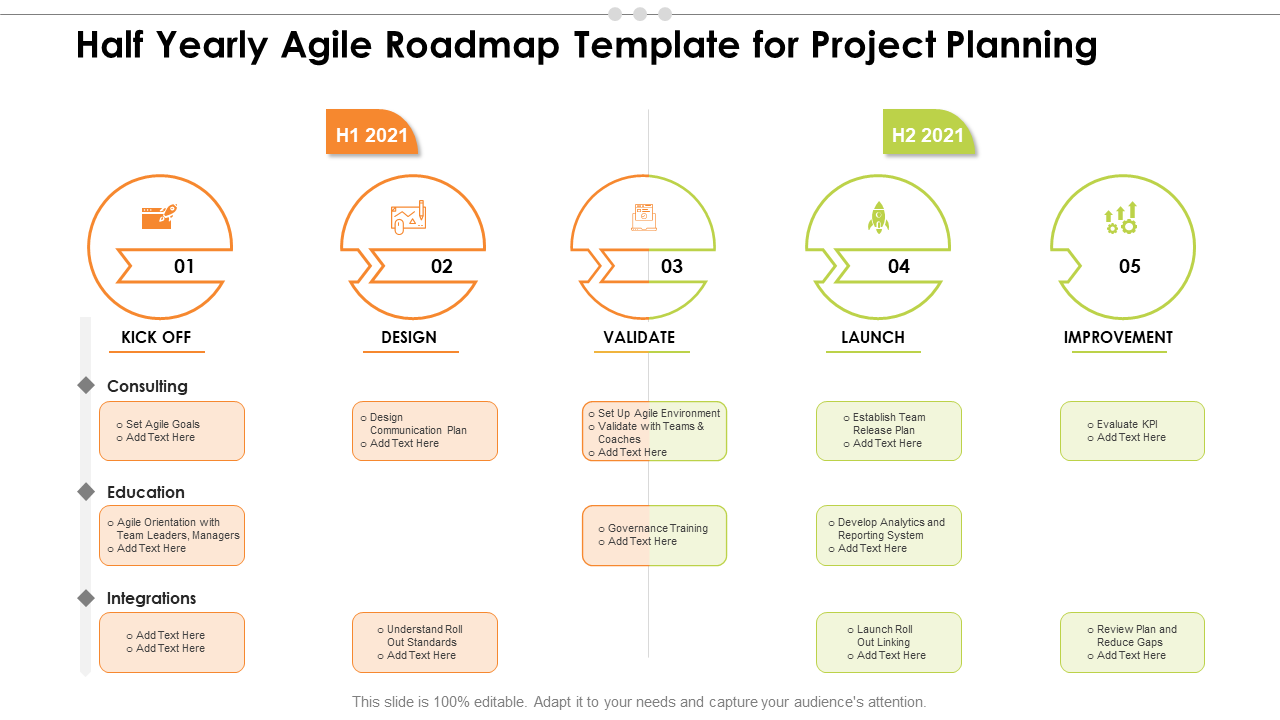 Half Yearly Agile Roadmap Template for Project Planning