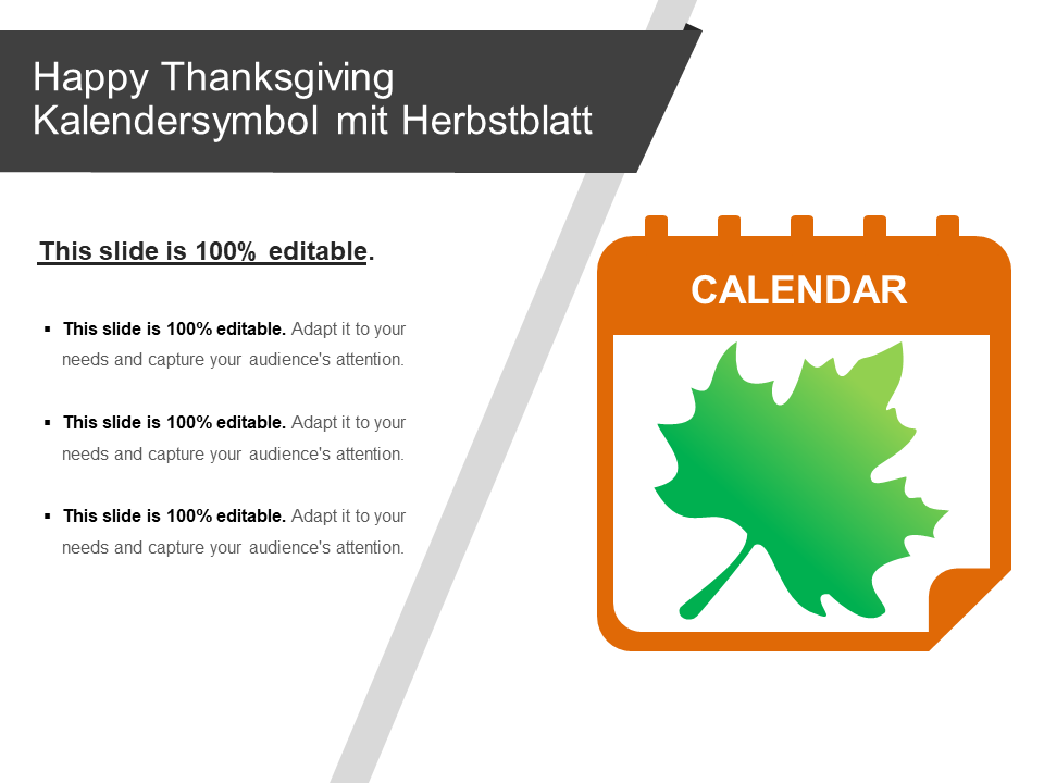 Happy Thanksgiving Kalendersymbol mit Herbstblatt 