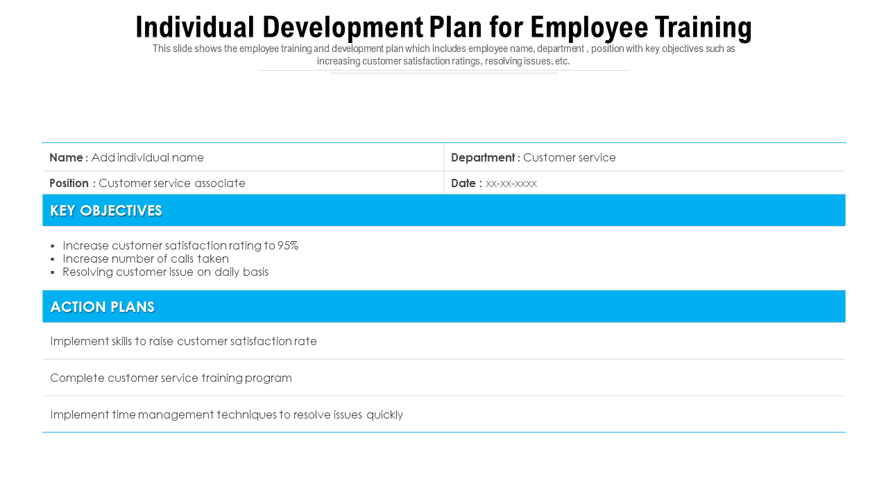 Individual Development Plan For Employee Training PPT Template