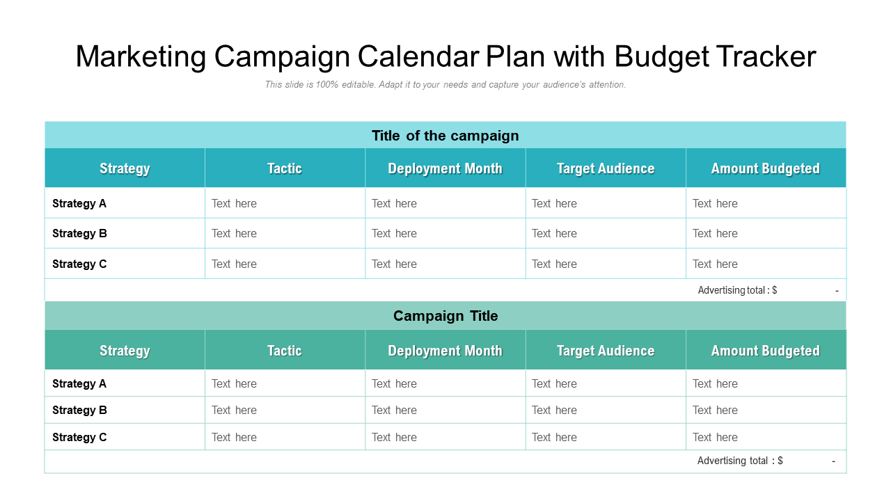 Marketing Campaign Calendar Plan with Budget Tracker