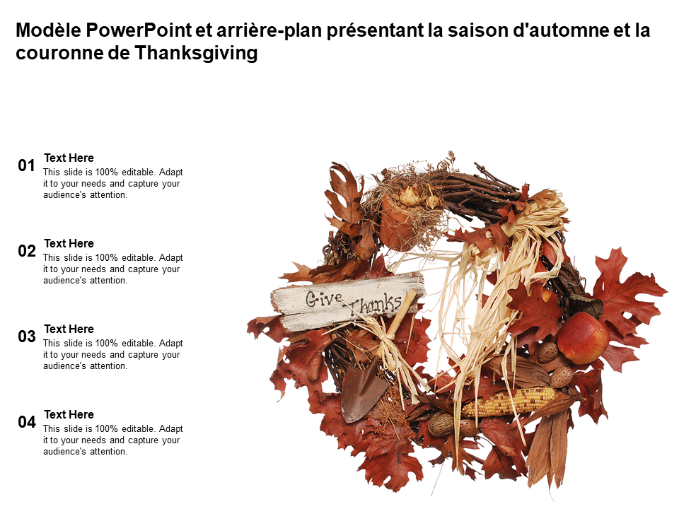 Modèle PowerPoint et arrière-plan présentant la saison d'automne et la couronne de Thanksgiving 