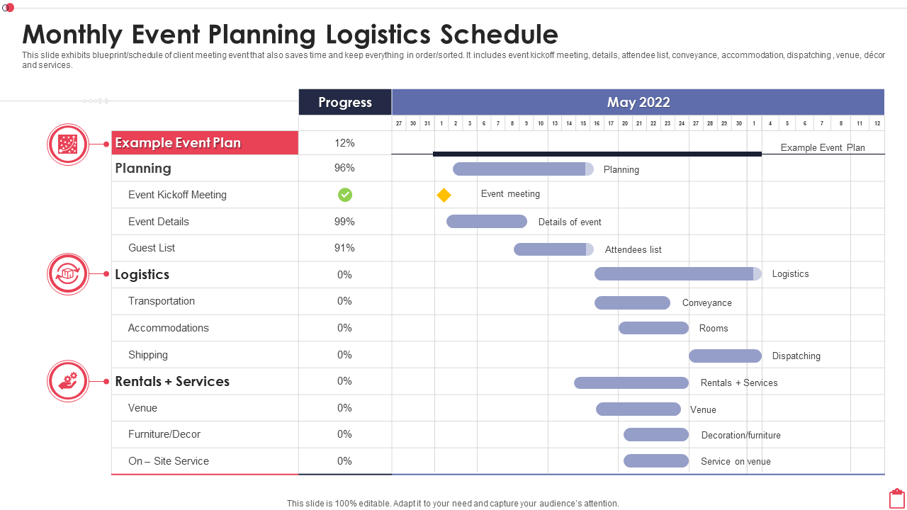 Monthly Event Planning Logistics Schedule PPT