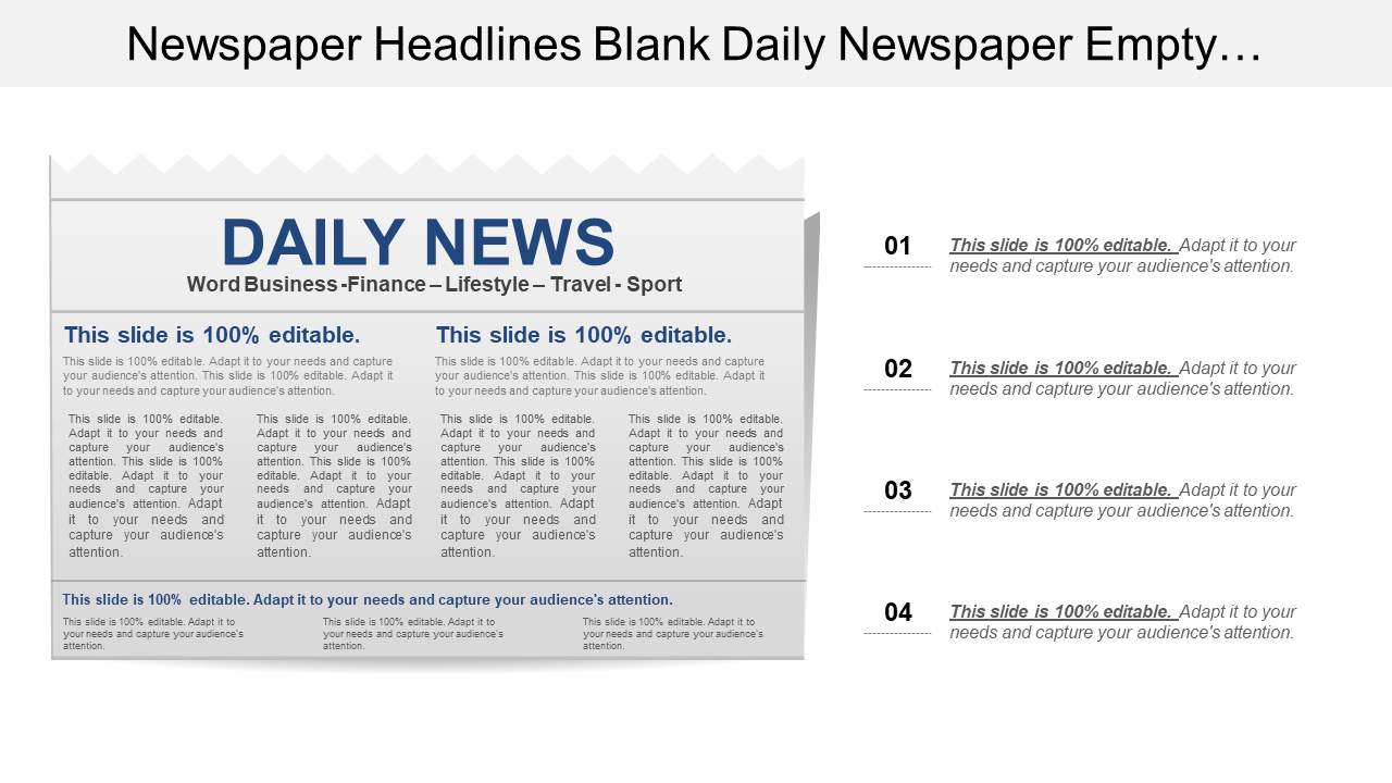 Newspaper Headlines Blank Daily Newspaper Empty