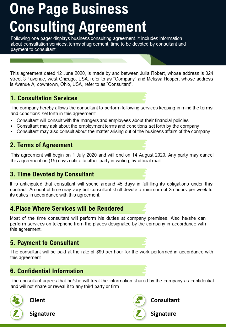 One-page Business Consulting Agreement Template
