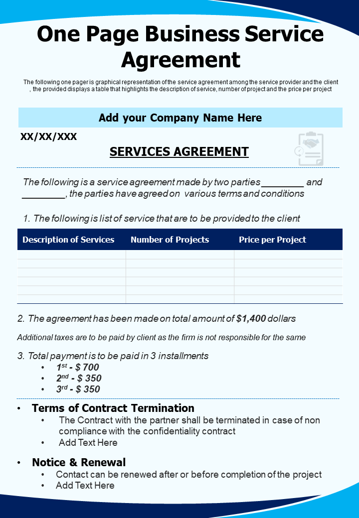One-page Business Service Agreement Template