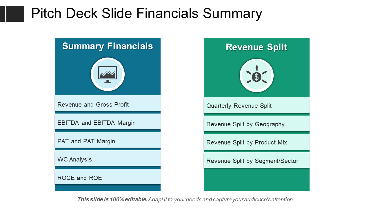Pitch Deck Slide Financials Summary