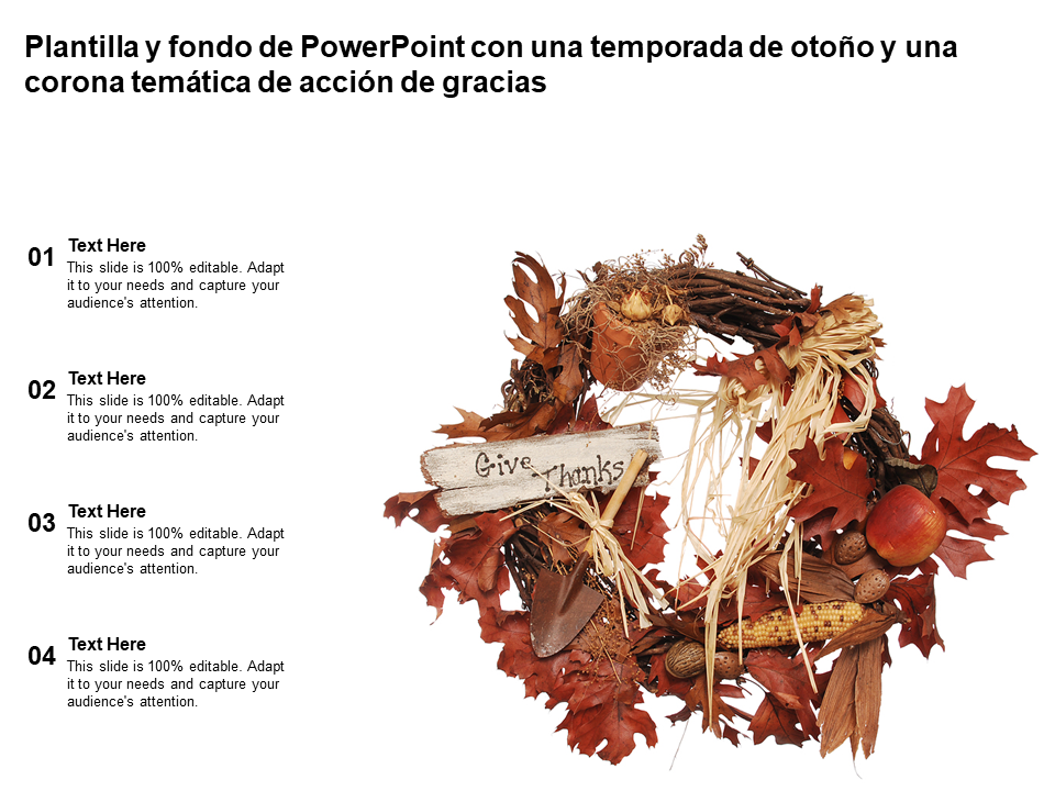 Plantilla y fondo de PowerPoint con una temporada de otoño y una corona temática de acción de gracias 
