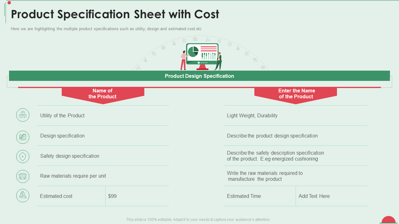 Product Specification Sheet With Cost Project in Controlled Environment PPT