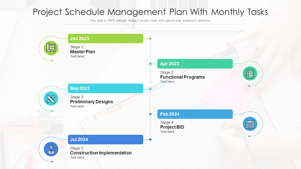 Project schedule management plan with monthly tasks PPT