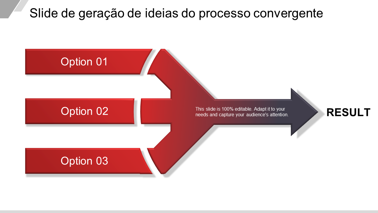 Slide de geração de ideias do processo convergente