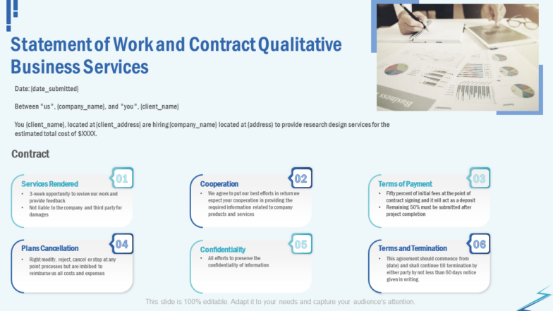 Statement of Work and Contract Qualitative Business Services PPT Template