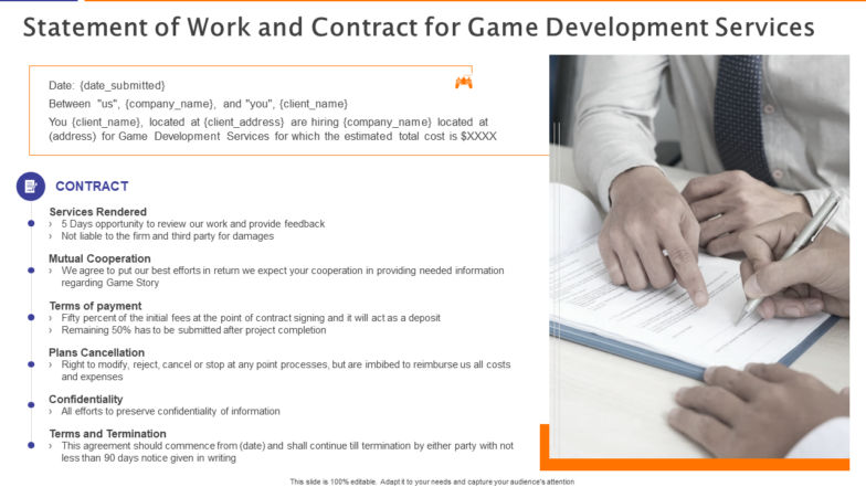 Statement of Work and Contract for Game Development Services PPT Template