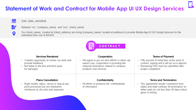 Statement of Work and Contract for Mobile App UI UX Design Services PPT Template