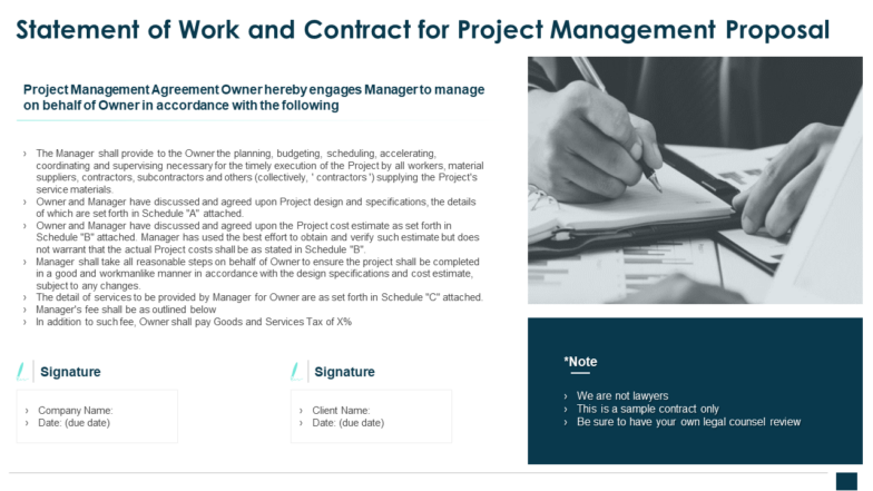 Statement of Work and Contract for Project Management Proposal PPT Template