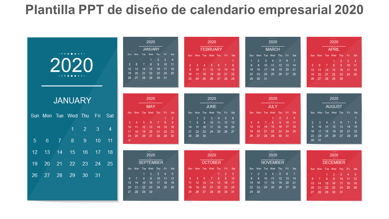 plantilla ppt de diseño de calendario empresarial 2020 wd