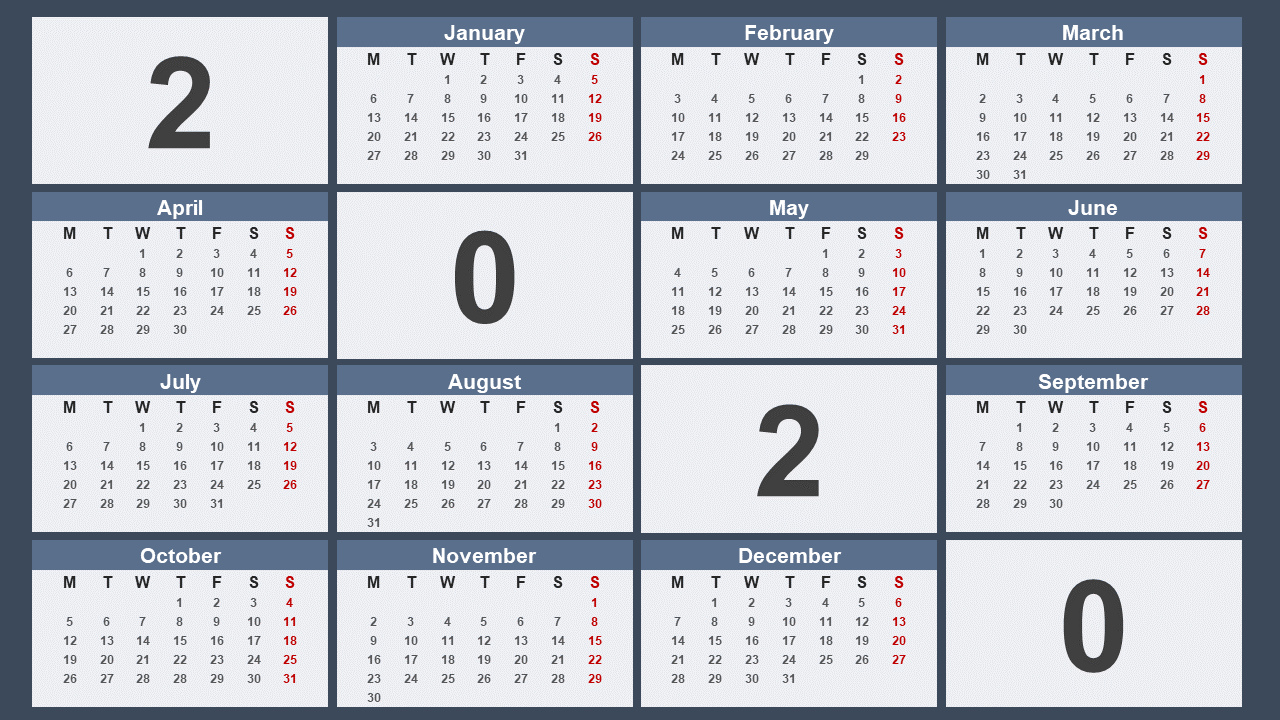 calendario 2020 plantilla de powerpoint wd