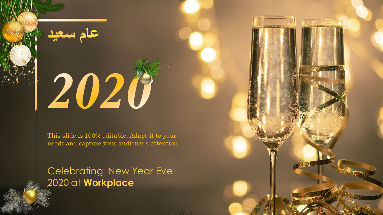 الاحتفال بليلة العام الجديد 2020 في مكان العمل ppt infographics wd
