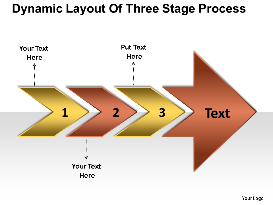 layout of three stage process manufacturing flow chart symbols PowerPoint templates 