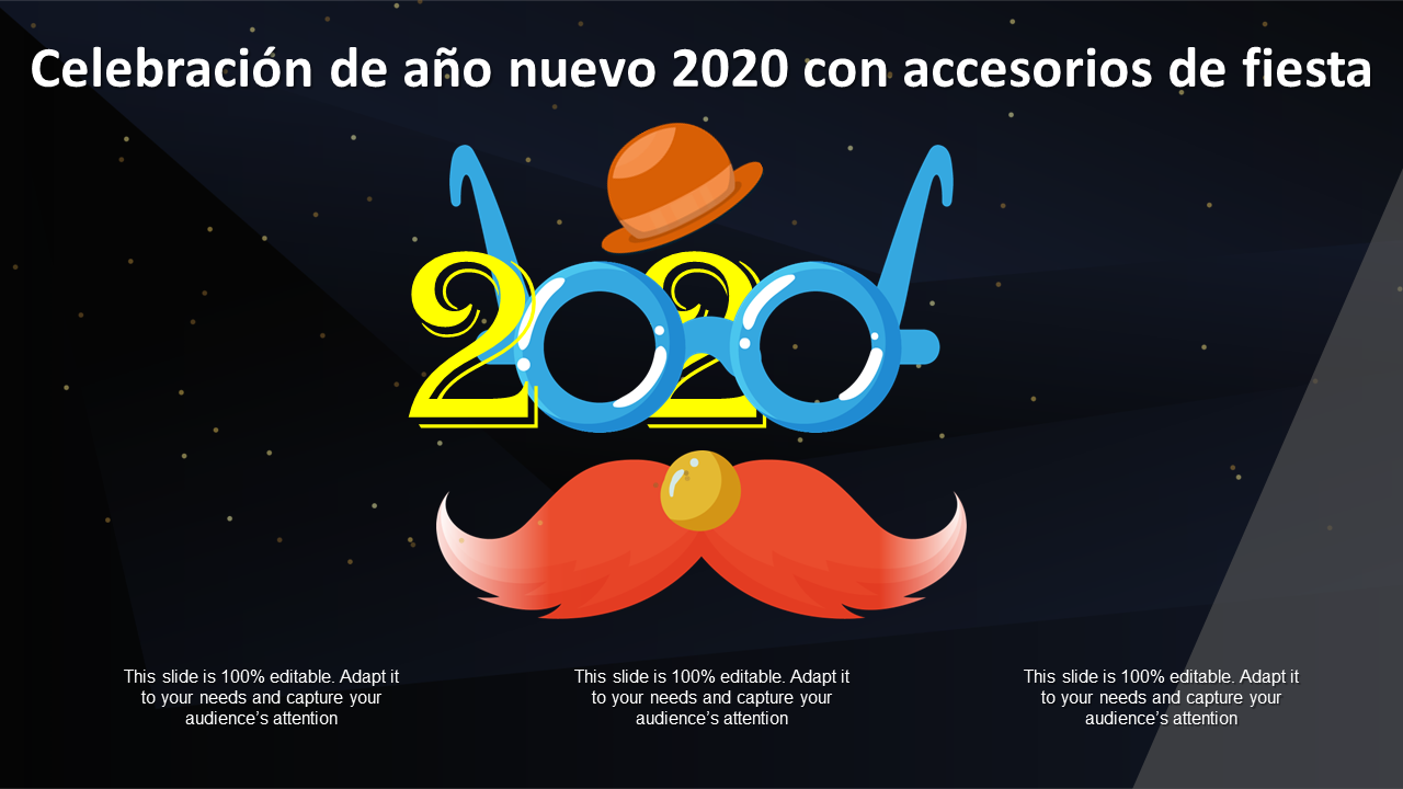 celebración de año nuevo 2020 con accesorios de fiesta inspiración ppt wd