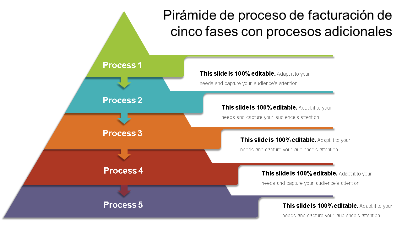 pirámide de proceso de facturación de cinco fases con procesos adicionales wd