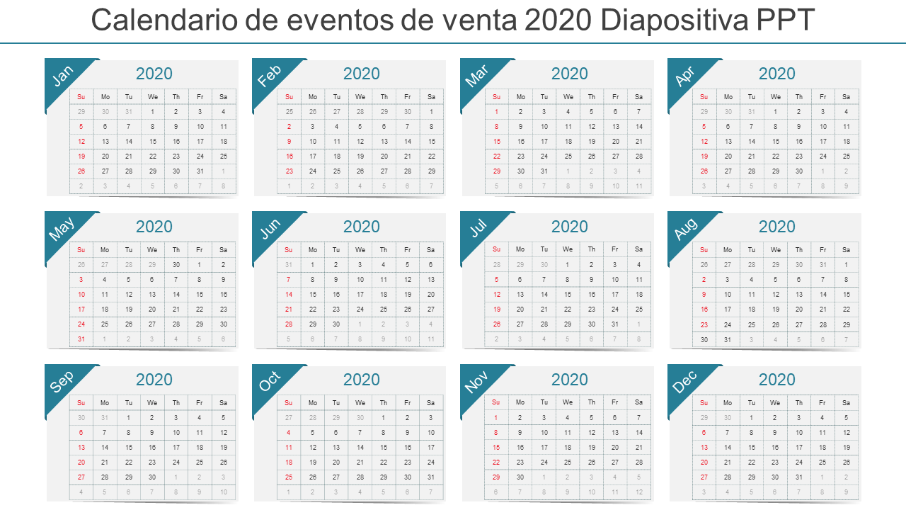 calendario de eventos de ventas 2020 ppt slide wd