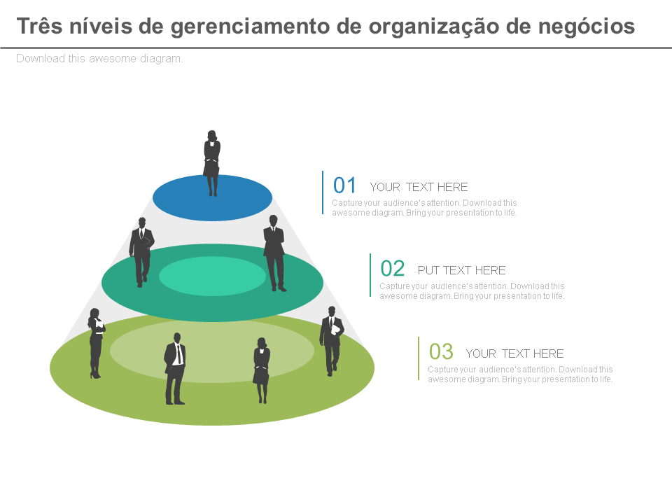 três níveis de slides do powerpoint de gerenciamento de organização empresarial 