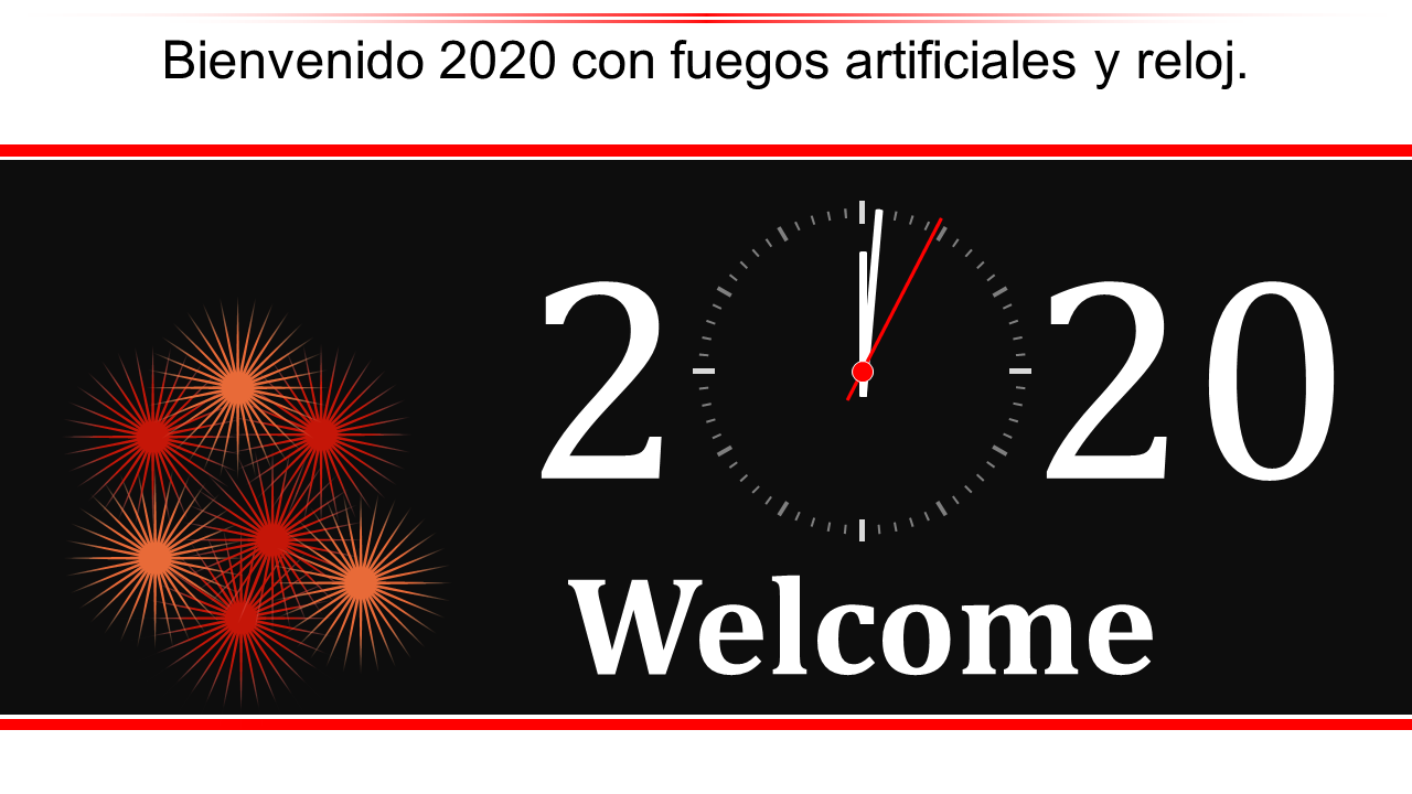 bienvenido 2020 con fuegos artificiales y un fondo de reloj ppt wd