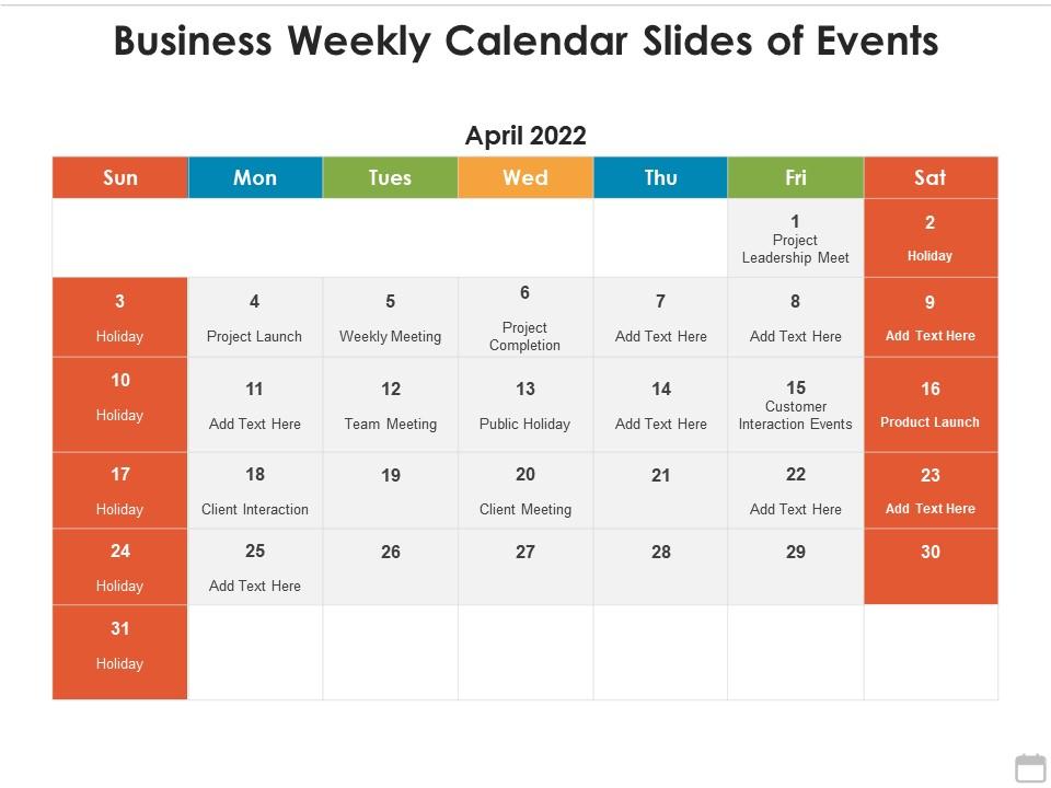 Business Weekly Calendar PPT Slide