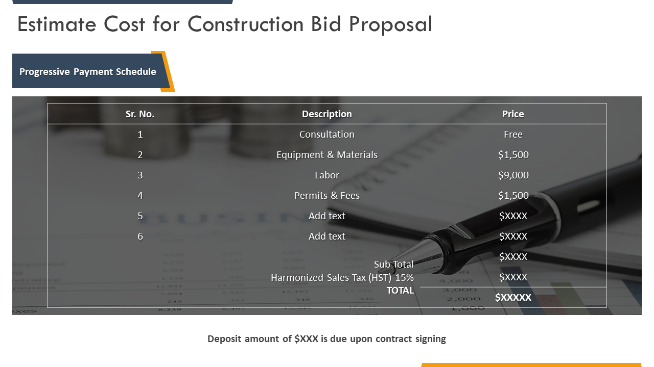 Construction Estimate Cost Template For Bid Proposal