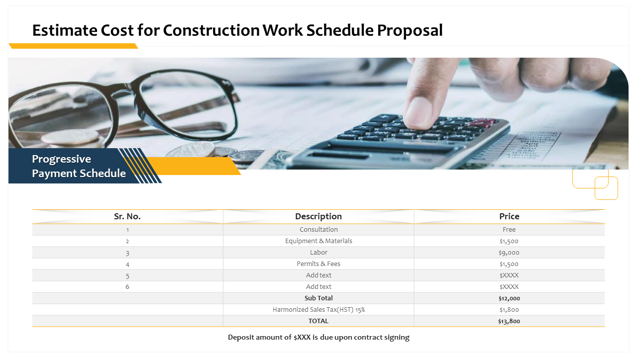 Construction Estimate Template for Work Schedule And Proposal