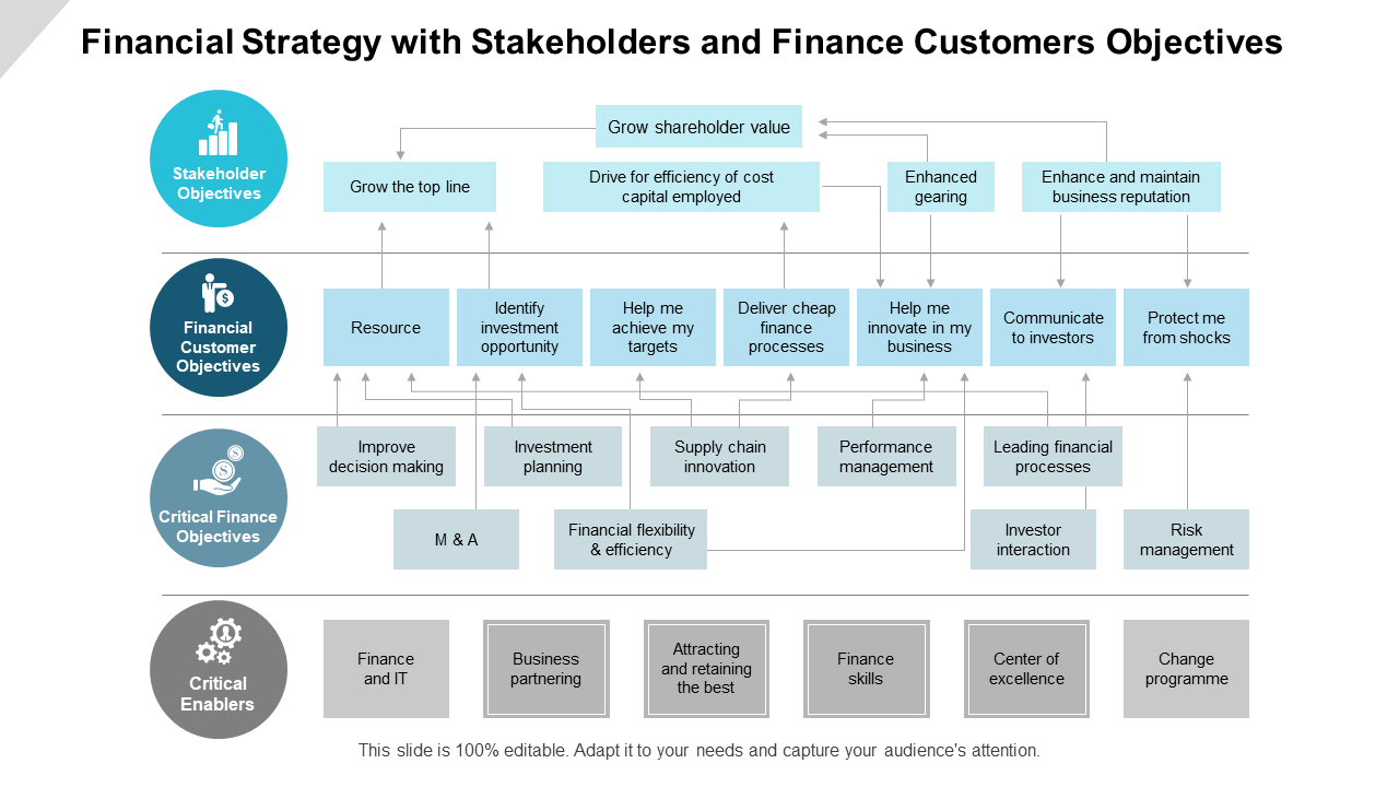 Financial strategy with stakeholders and finance customers objectives
