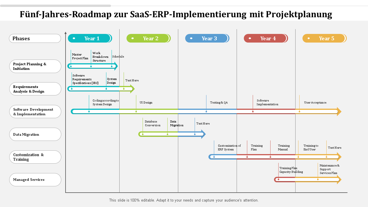 Fünf-Jahres-Roadmap zur SaaS-ERP-Implementierung mit Projektplanung 