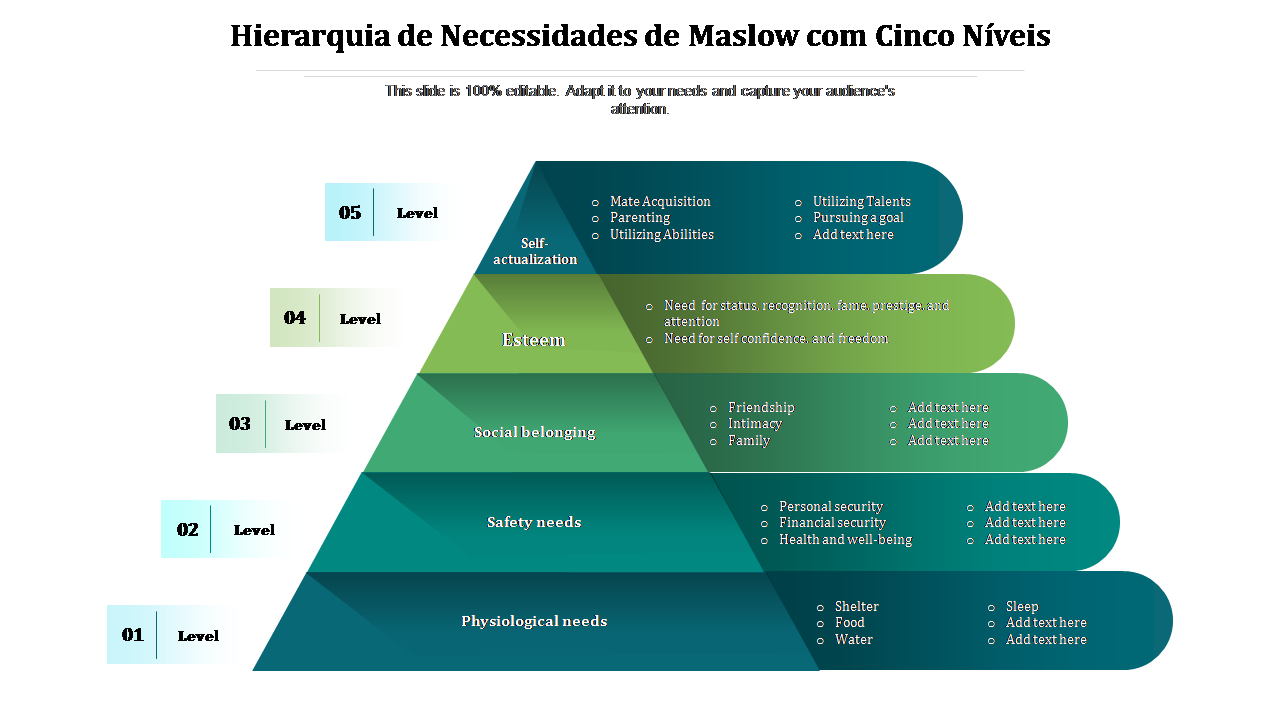 Hierarquia de Necessidades de Maslow com Cinco N&iacute;veis