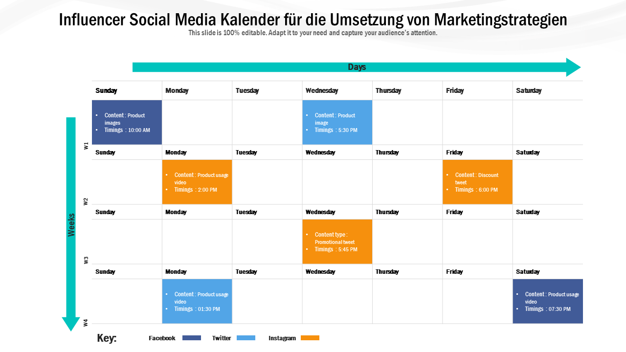 Influencer Social Media Kalender für die Umsetzung von Marketingstrategien 