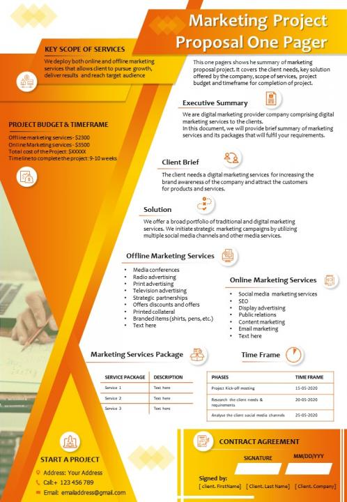 Marketing Project Proposal One Pager PPT Template