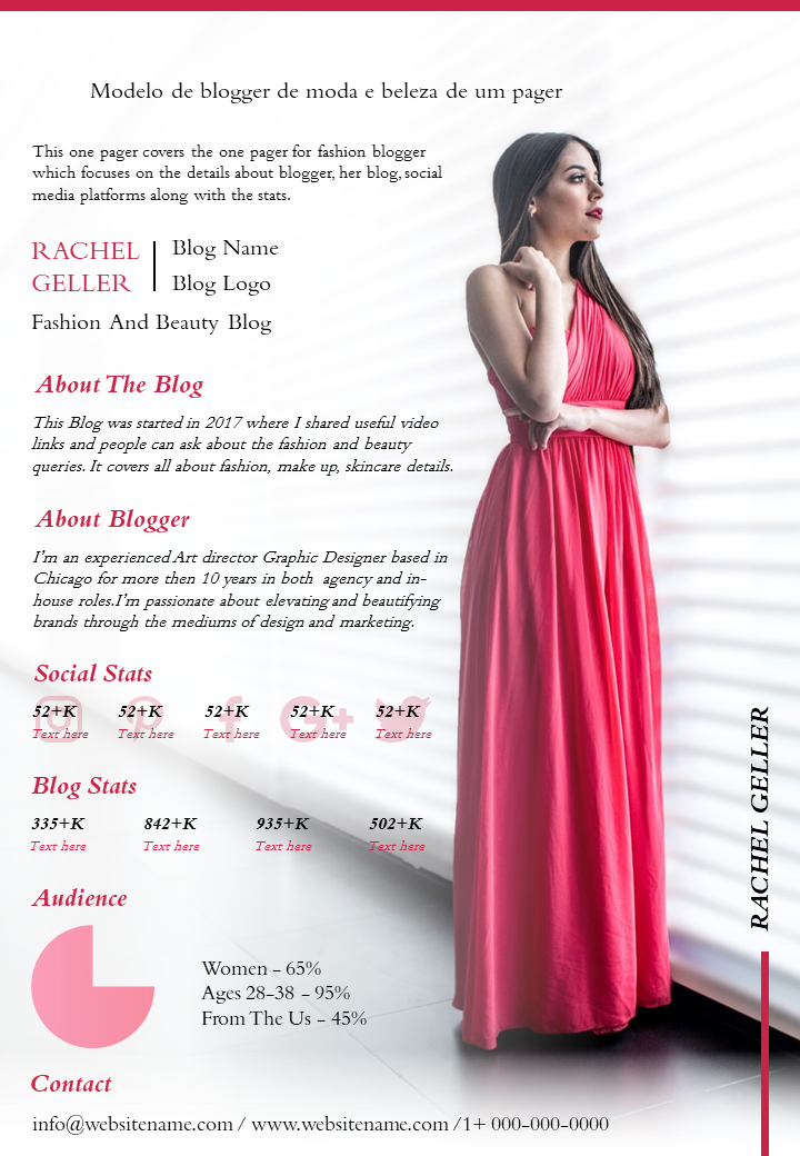 Modelo de blogger de moda e beleza de um pager 
