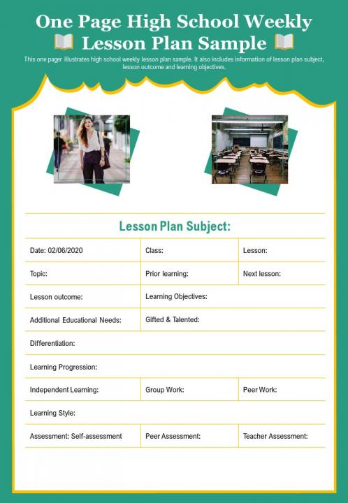 One-Page High School Weekly Lesson Plan