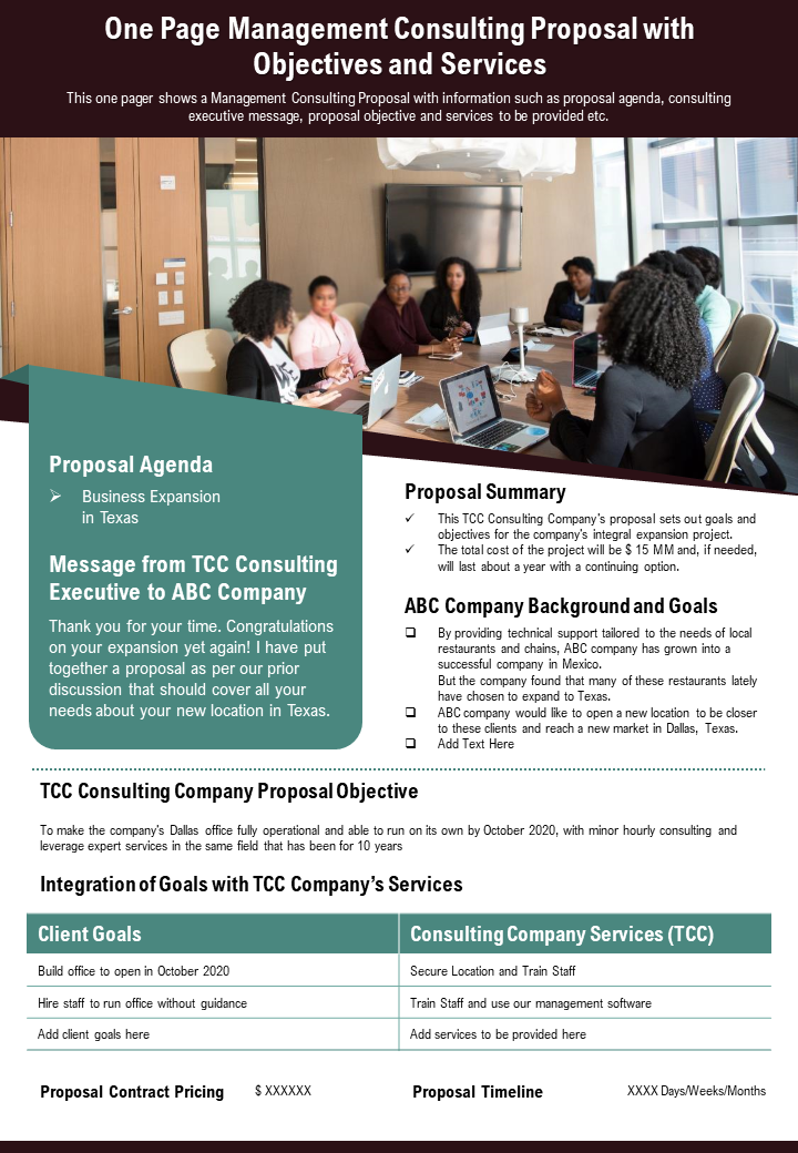 One-page Management Consulting Proposal Presentation Template