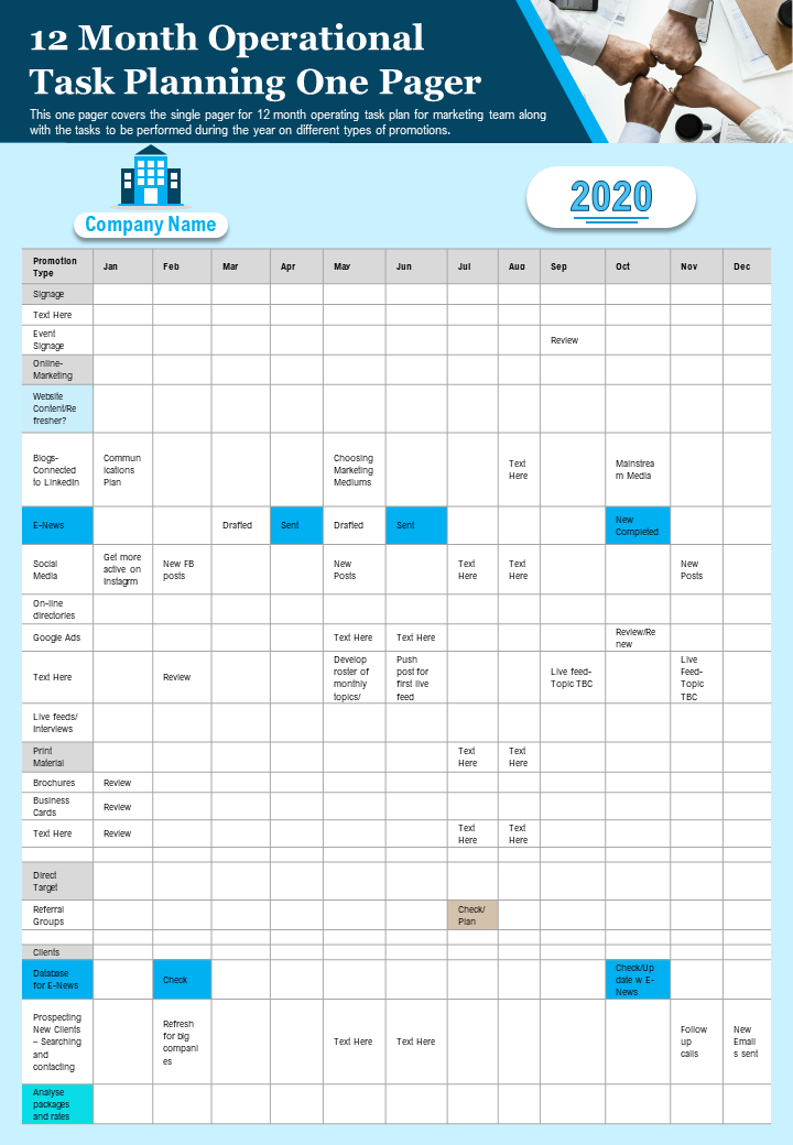 One-pager Annual Operational Task Planning Report Template