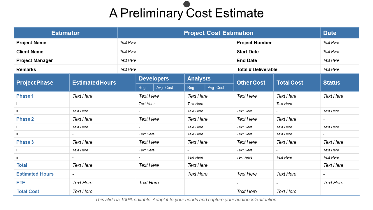 Preliminary Construction Cost Estimate Presentation Template