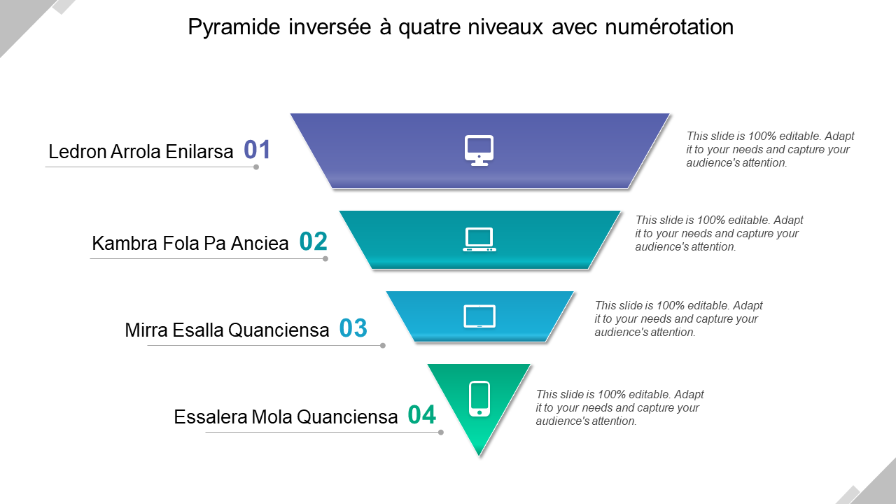 Pyramide inversée à quatre niveaux avec numérotation 