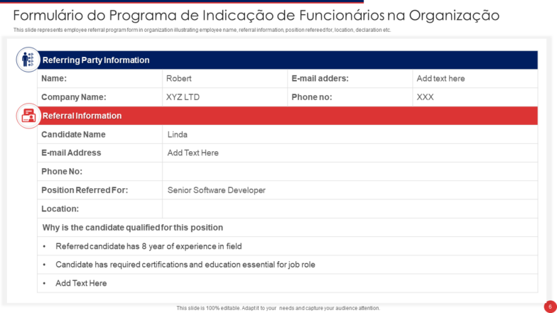 Formulário do Programa de Indicação de Funcionários na Organização