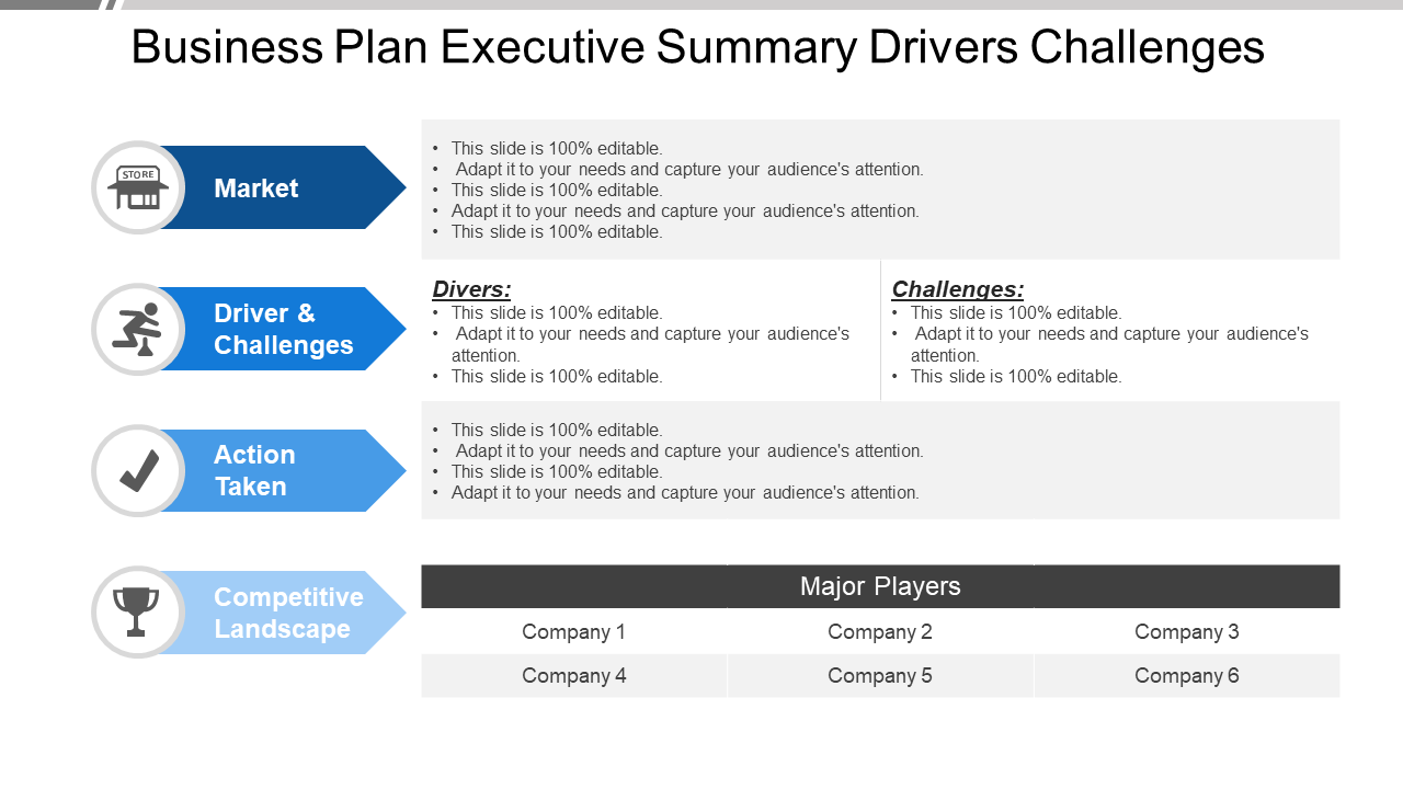 Business Plan Executive Summary Drivers Challenges